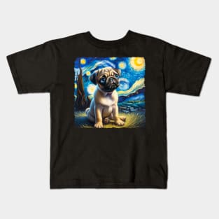 Starry Pug Portrait - Dog Portrait Kids T-Shirt